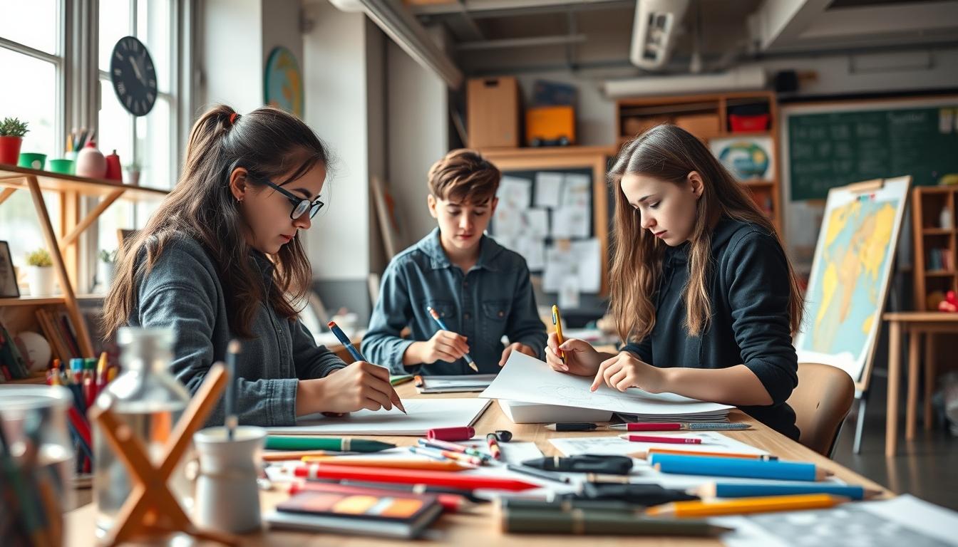 Student using learning strategies while studying